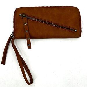 FREE PEOPLE Brown Vegan Leather Distressed Boho Full Zip Long Wallet Wristlet